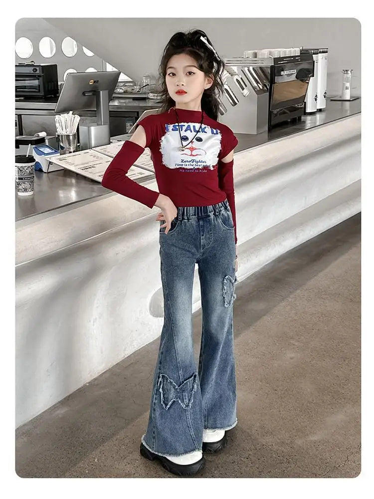 Girls’ Casual Stretch All-match Denim Trousers