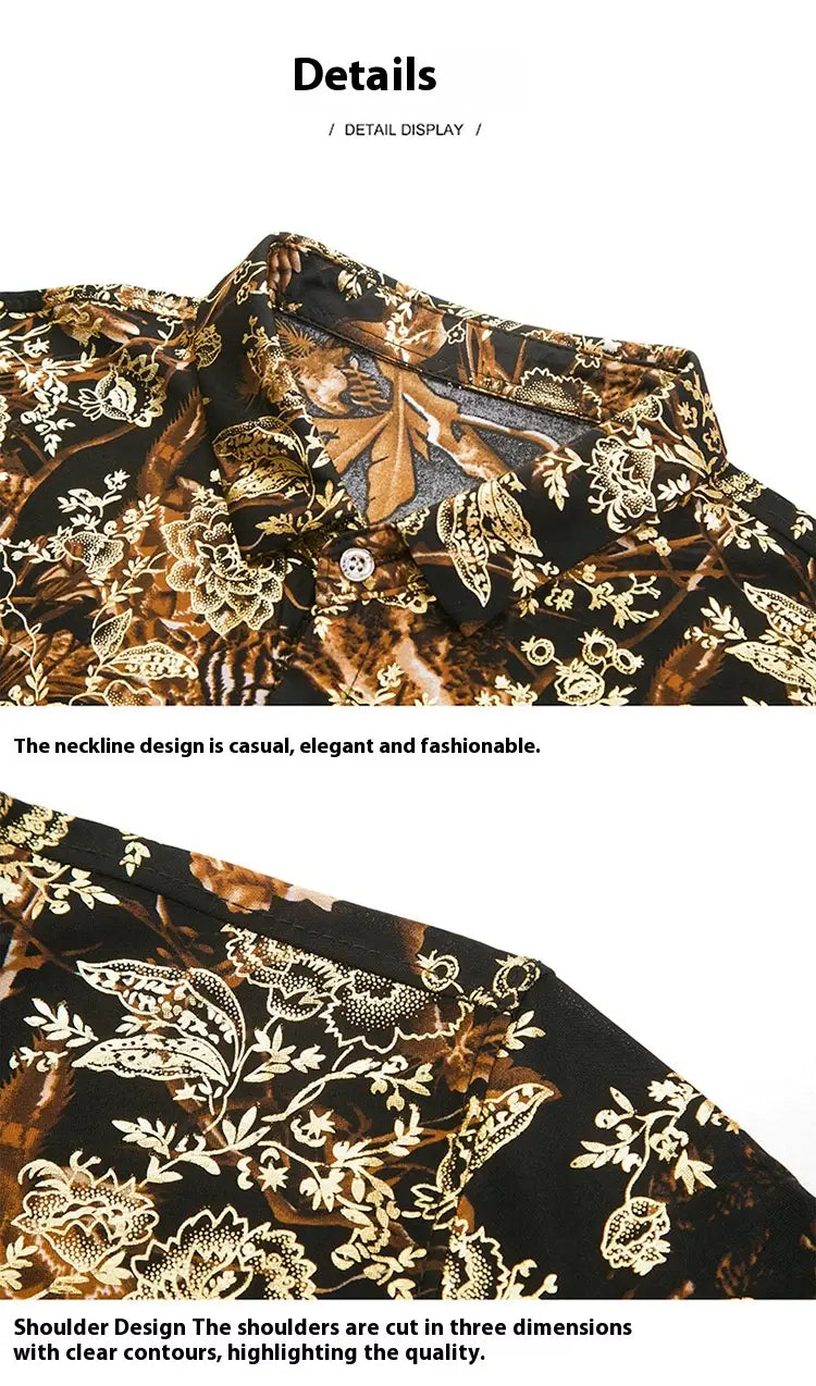 Summer Men’s Middle-aged Printed Shirt Short Sleeve Stretch Ice Silk Leisure