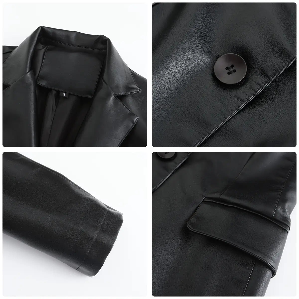 Single Button Commute Leisure Solid Color Leather Coat