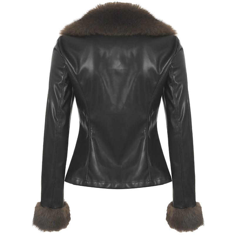 American Street Loose Fur Collar Leather Coat