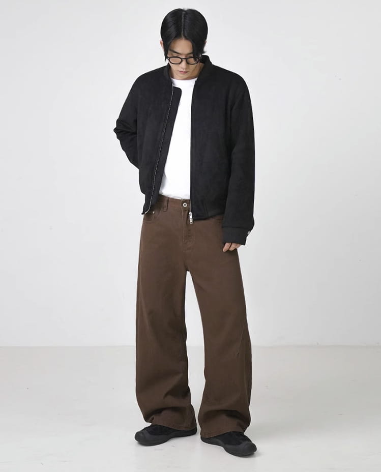 Washed Cotton Retro Brown Straight-leg Trousers