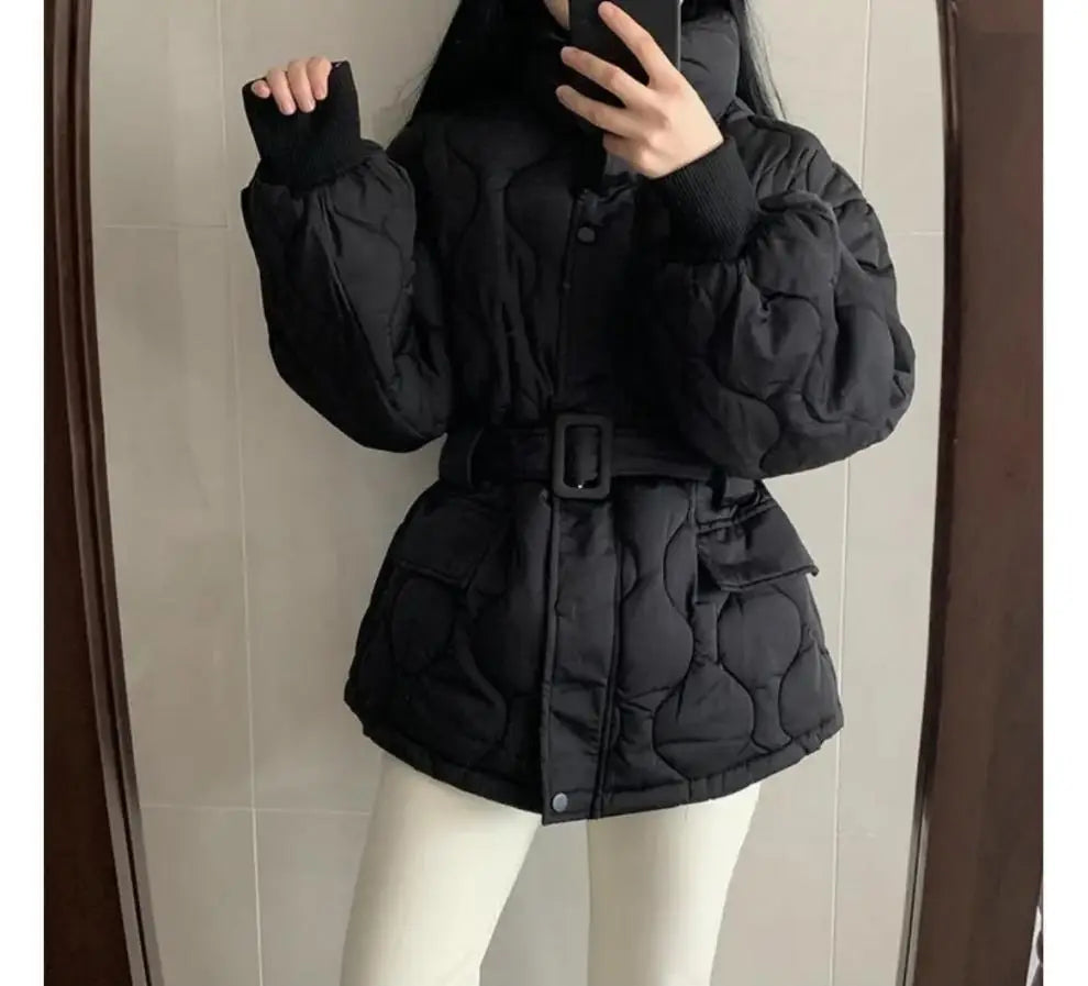 Women’s Stand-up Collar Tie Long Sleeve Cotton Coat