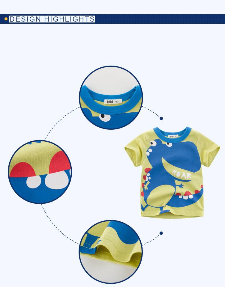 Children’s top cartoon T-shirt with round neck and short sleeve