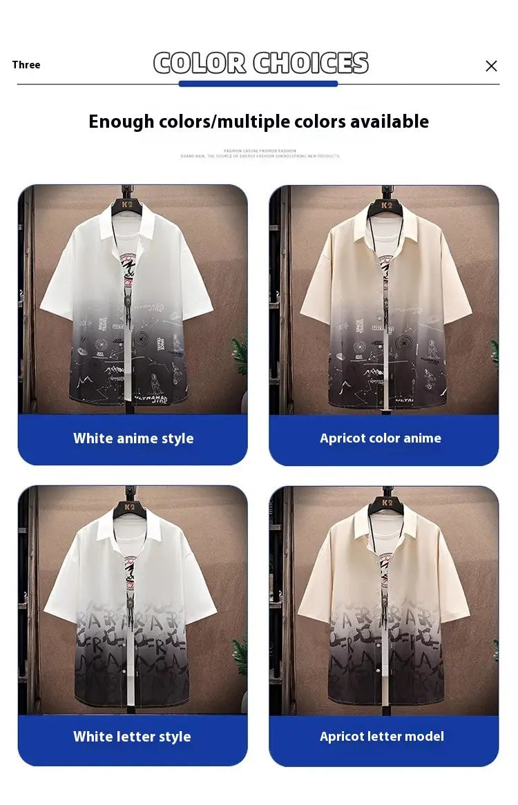 Summer Thin Ice Silk Shirt Loose Collar T-shirt Fattening Type Fat Man