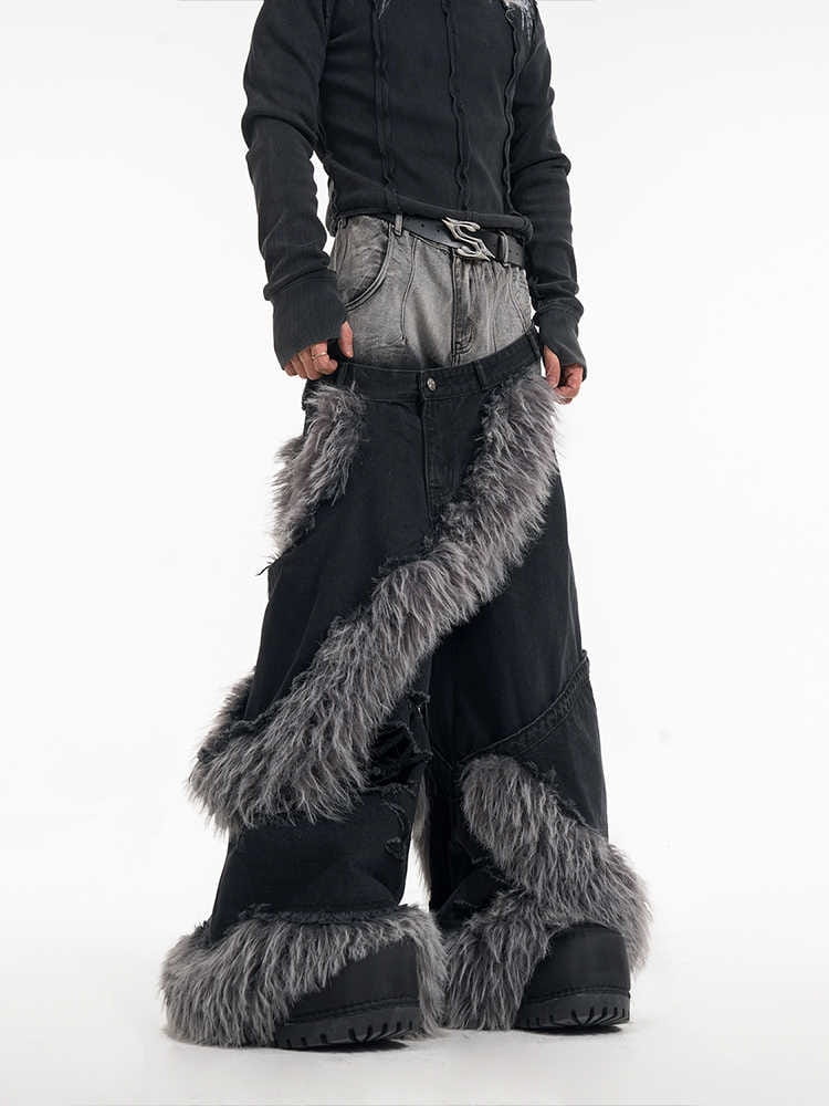 Fake Two-piece Pu Handsome High-grade Jeans For Men