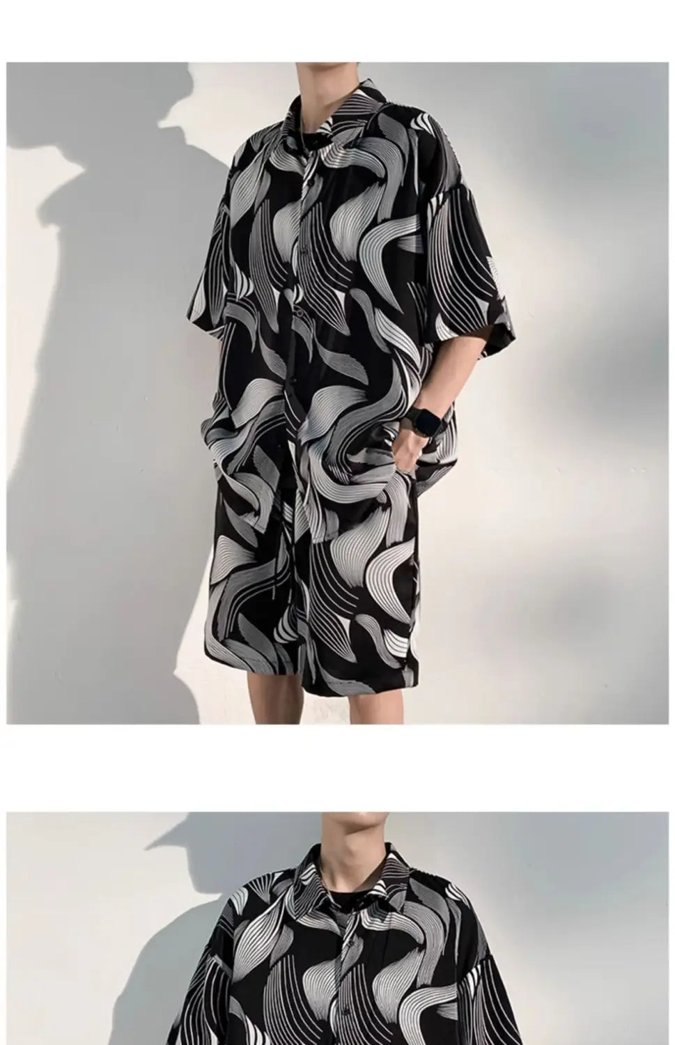 Cool Feeling Ice Silk Short Sleeve Shirt Shorts Loose And Handsome Clothes Set