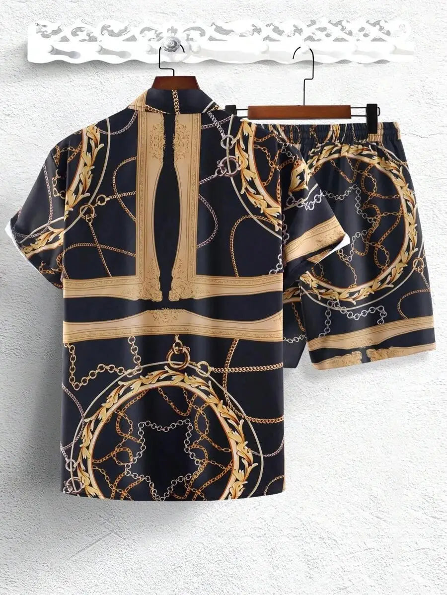 Gold Luxury Chain 3D Digital Printing Shirt Shorts Suit
