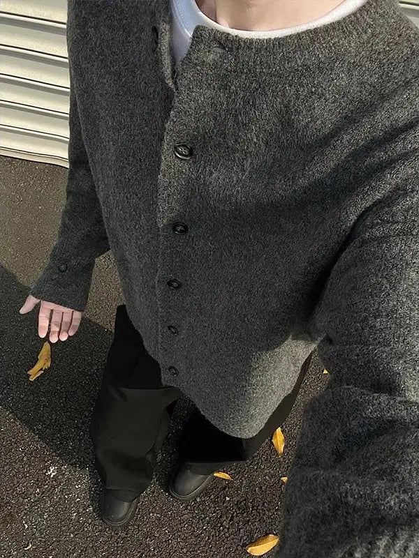 Creamy-white Breasted Knitted Cardigan For Men