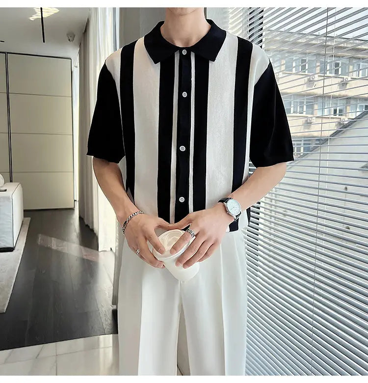 Men’s Striped Color Blocking POLO Sweater