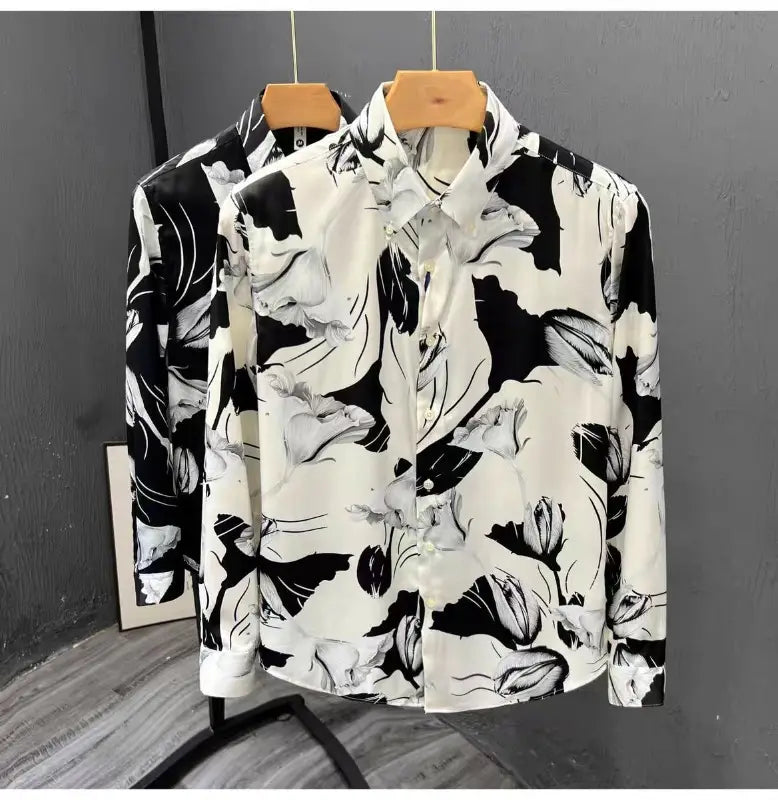 Men’s Floral Pattern Slim Fit Print Long Sleeve Shirt