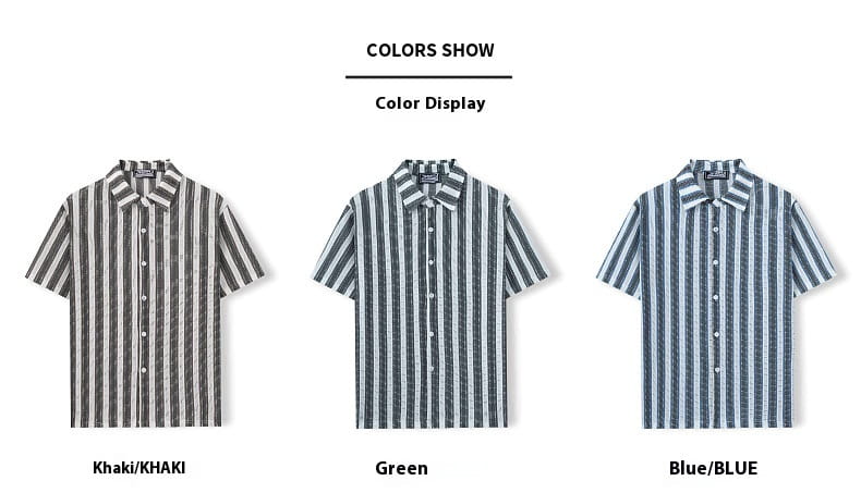 Men’s Beach Casual Yarn-dyed Striped Short-sleeved Lapel Shirt A0407