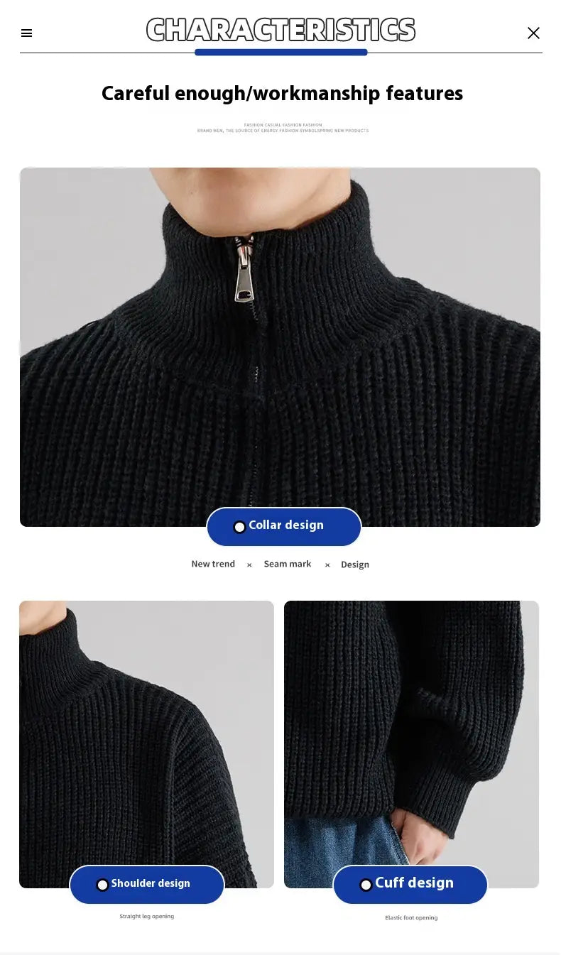 Men’s Turtleneck Half Zipper Thickening Thermal Sweater