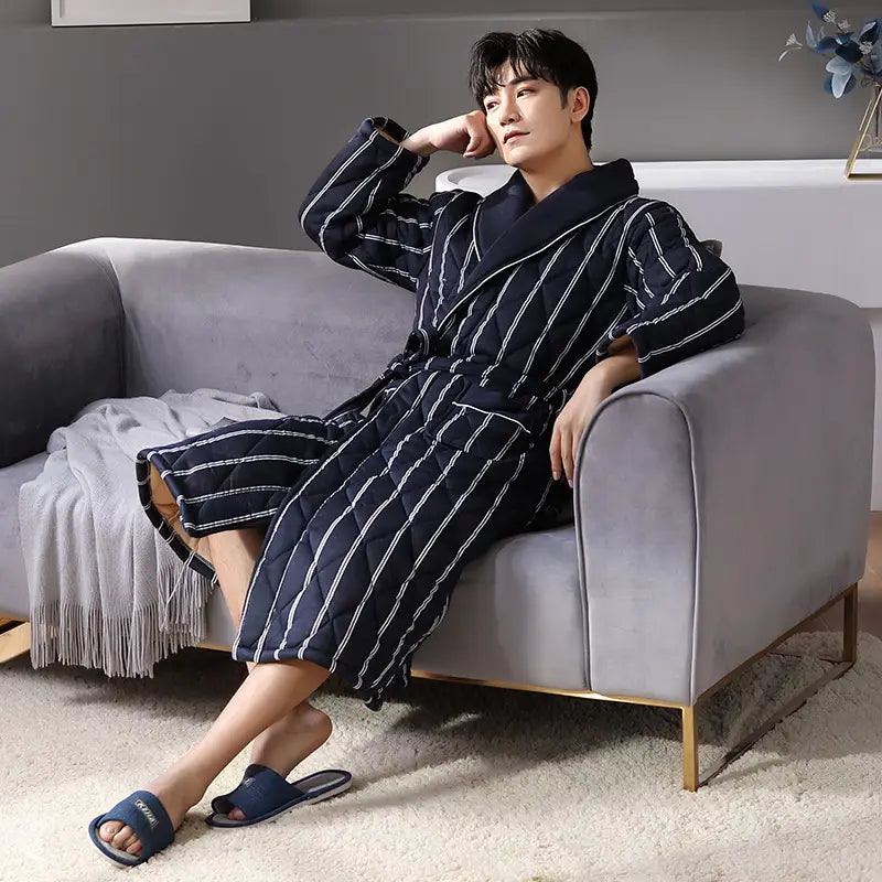 Simple Thick Cotton Long-sleeved Men’s Pajamas