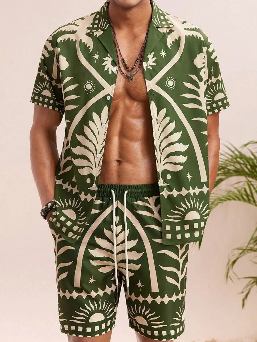 3D Digital Printing Men’s Casual Loose Shirt Shorts