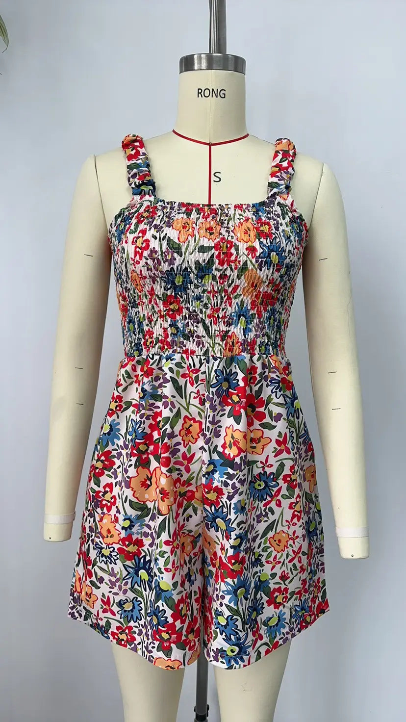 Flower Print Shorts Jumpsuit Summer Fashion Sleeveless Beach Bodysuit