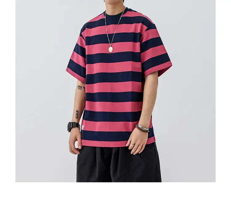 New Striped Short Sleeve Retro Striped Men