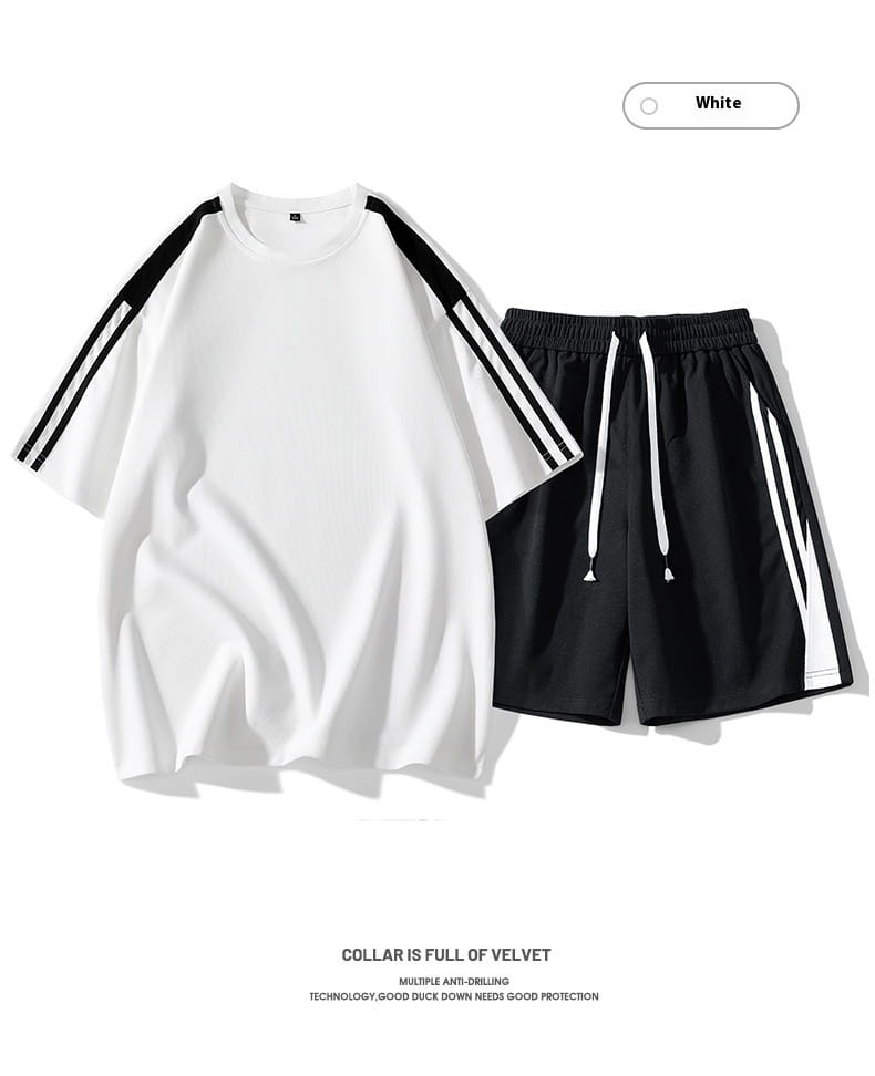 Hong Kong Style Loose Round Neck Short Sleeve Shorts 2-piece Set Leisure Sports Suit Men