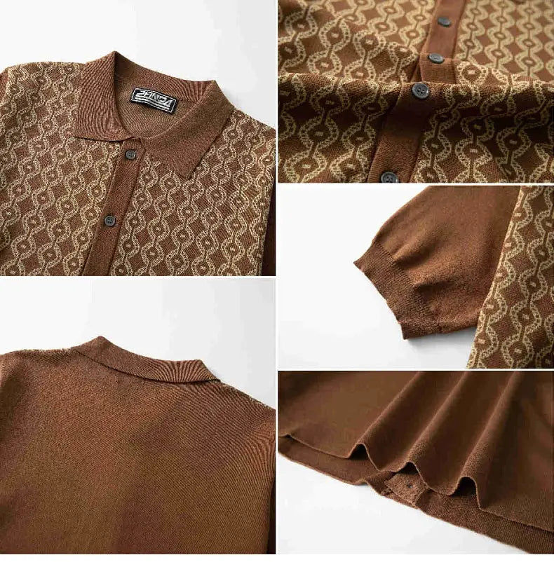 Summer Tencel Short-sleeved Sweater Lapel Jacquard Cardigan For Men