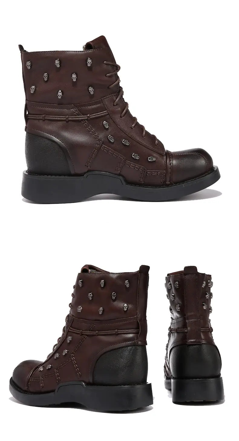 Men’s Warm Work Clothing Motorcycle Waterproof High-top Steampunk Leather Boots