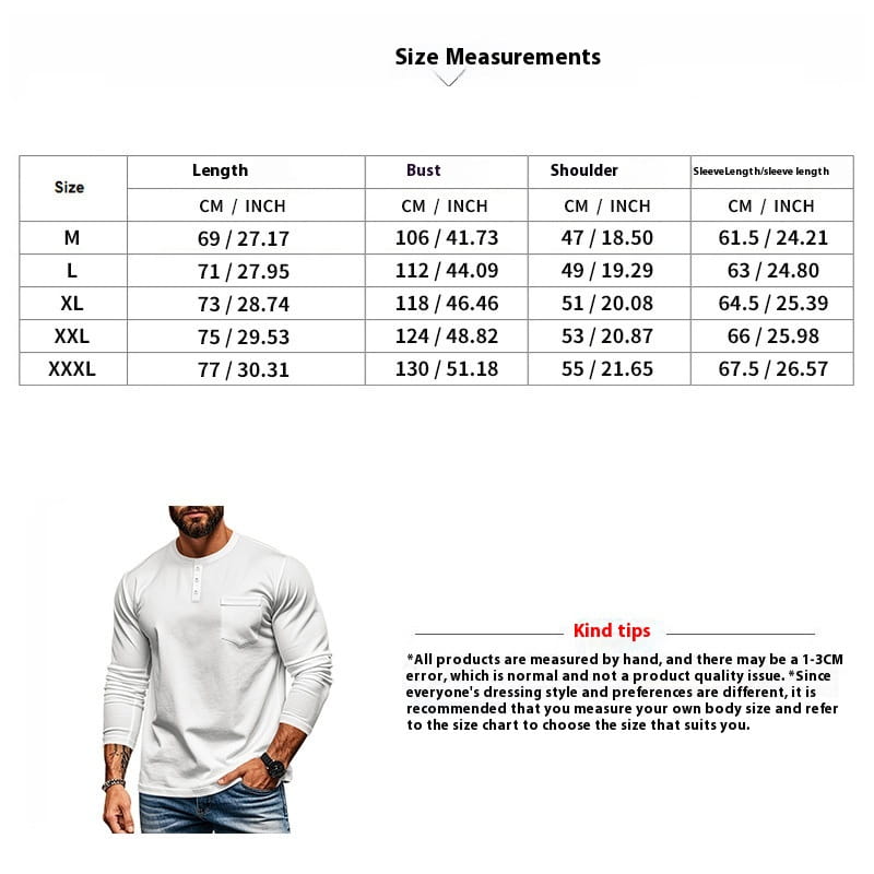Men’s Spring And Autumn Henley Shirt Long Sleeve