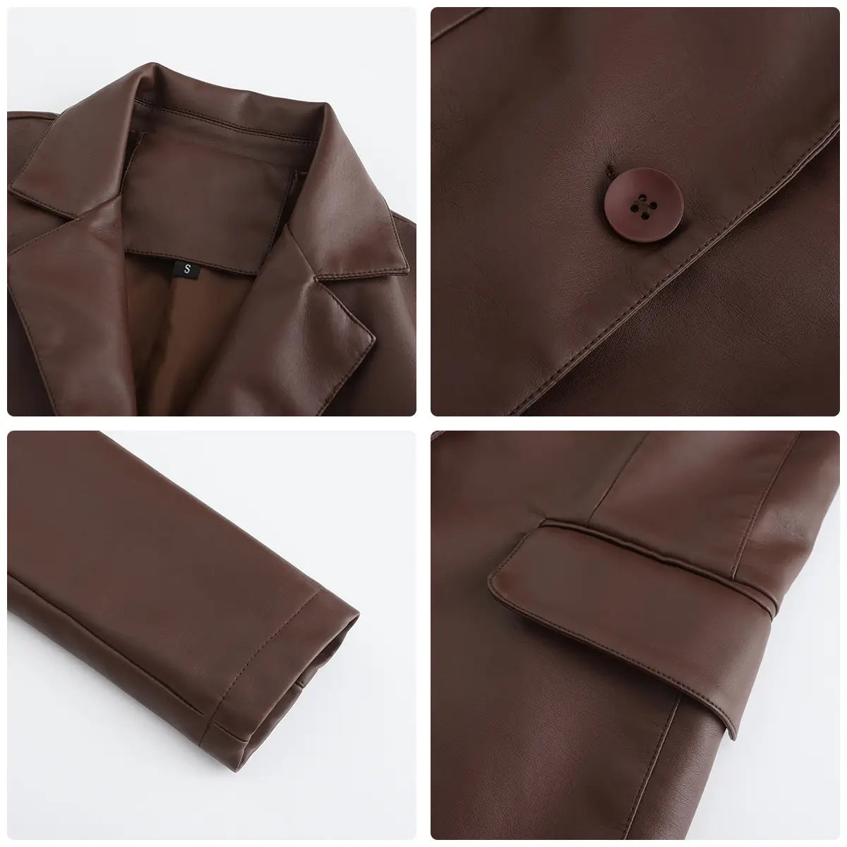 Single Button Commute Leisure Solid Color Leather Coat