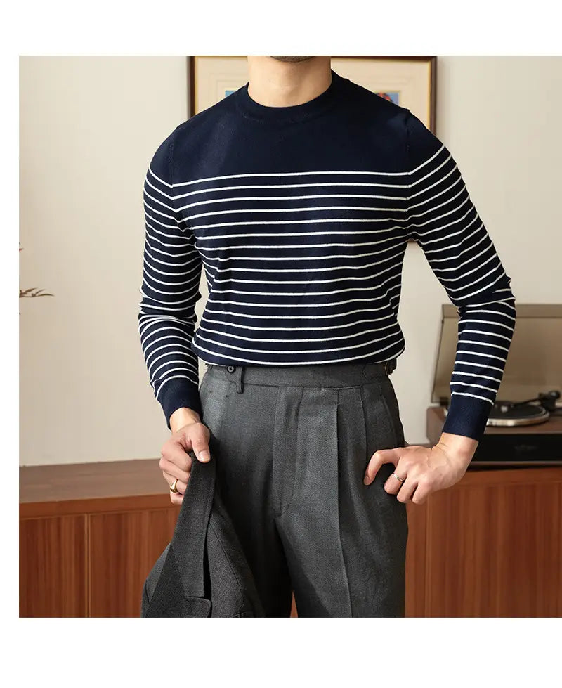 Business Commute Striped Design Contrast Color Long Sleeves Knitwear