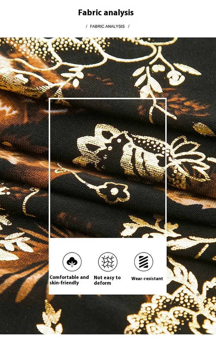 Summer Men’s Middle-aged Printed Shirt Short Sleeve Stretch Ice Silk Leisure