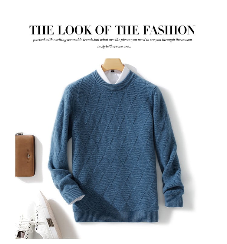 Pure Wool Sweater Men’s Loose Round Neck Sweater Casual Thickening Knitted Bottoming Shirt
