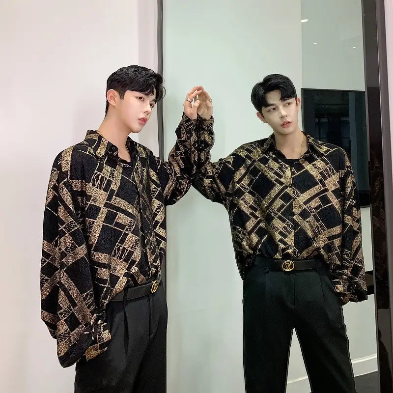 Trendy Men’s Shirt Gold 3D Long Sleeve Shirt Trendy Men