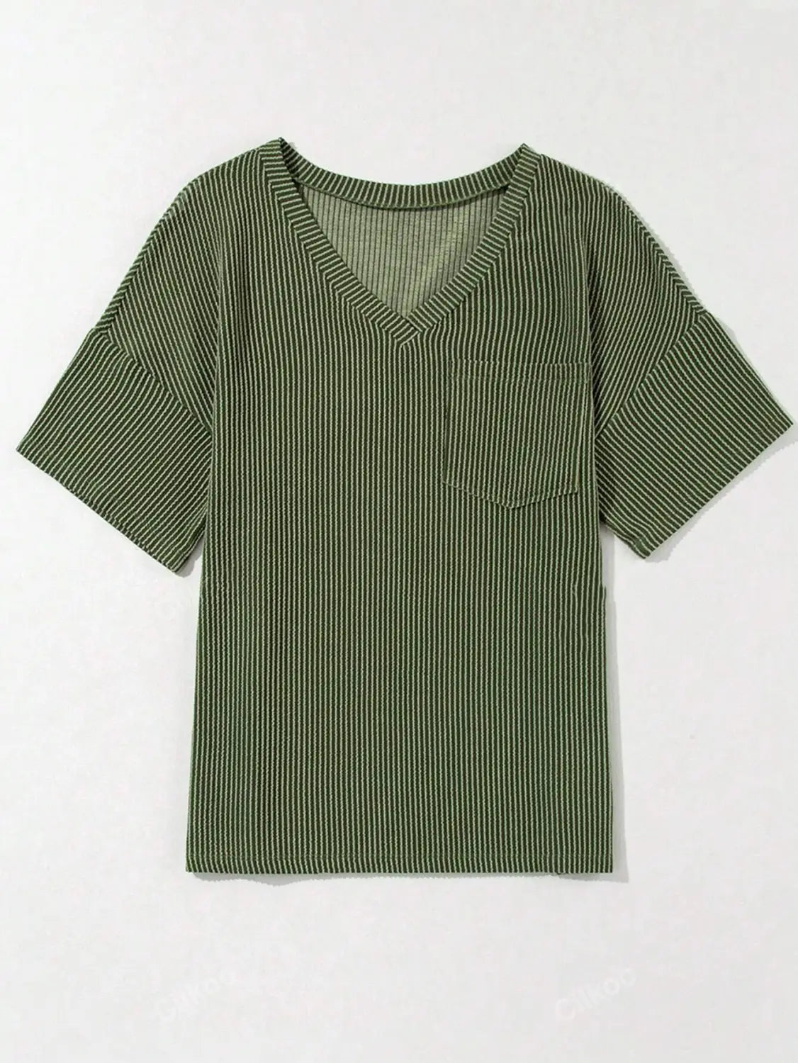 Fashionable Two-tone Pullover Short Sleeve V-neck Top For Women