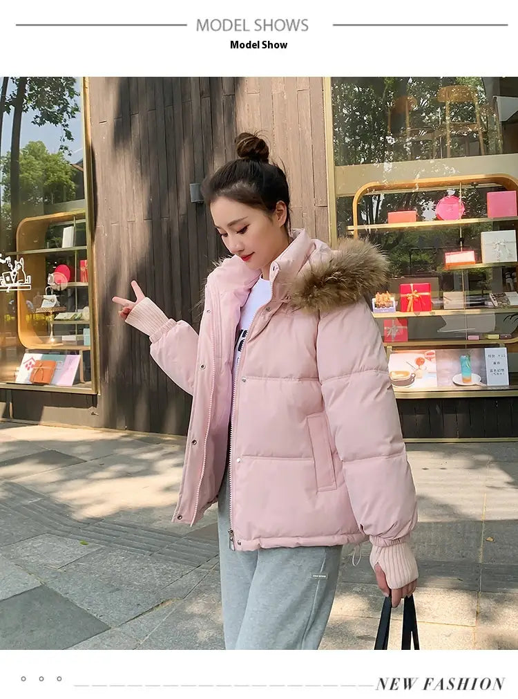 Loose Hooded Gloves Thickened Thermal Quilted Jacket Coat For Women