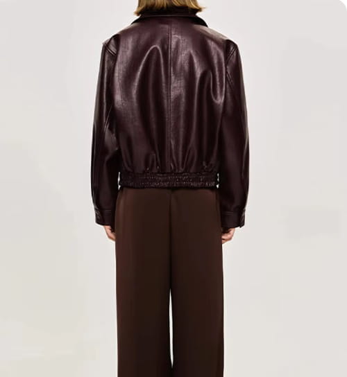Long Sleeve Zipper Leather Lapel Baggy Coat