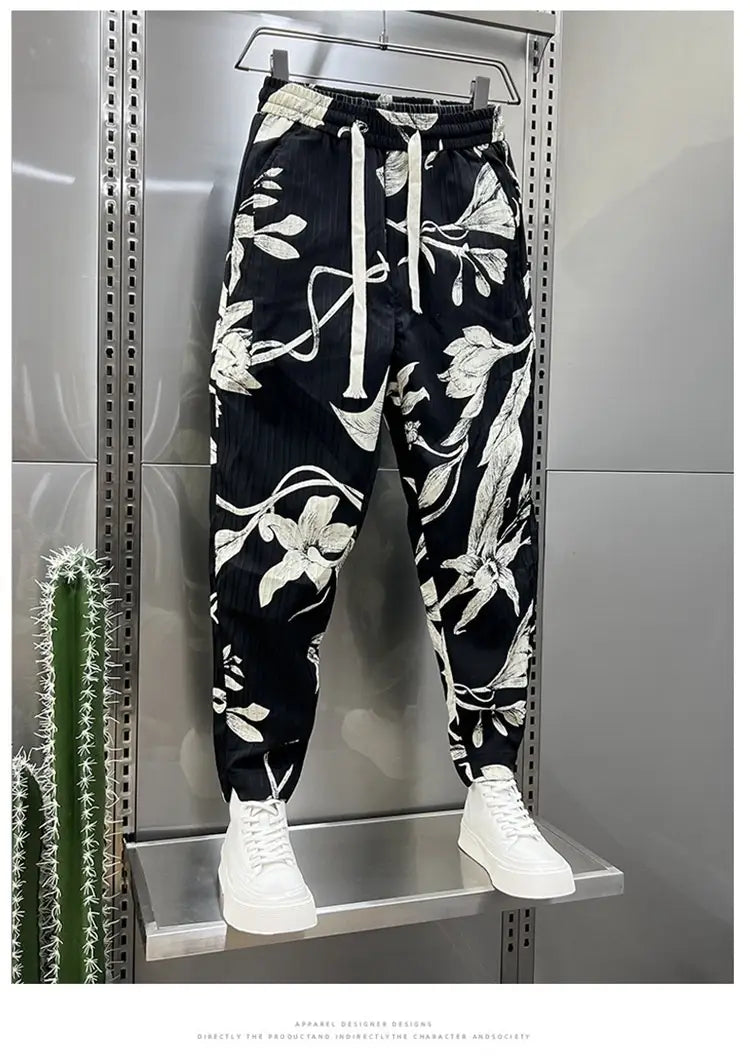 Men’s Ice Silk Printed Cotton And Linen Casual Pants