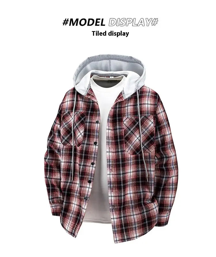 Hooded Men’s And Women’s Same Plaid Shirt Spring And Autumn