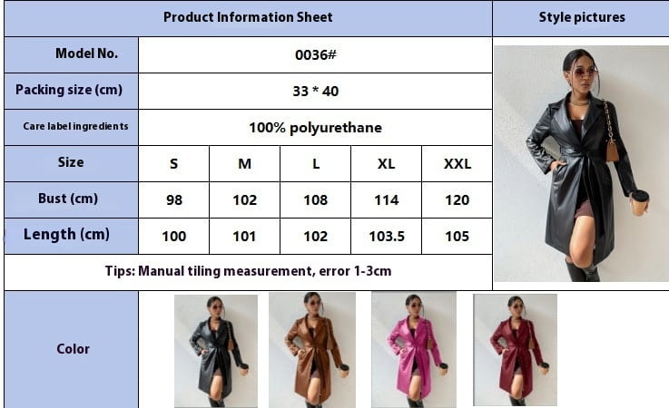 PU Long Sleeve Women’s Slim Fit Long Trench Coat