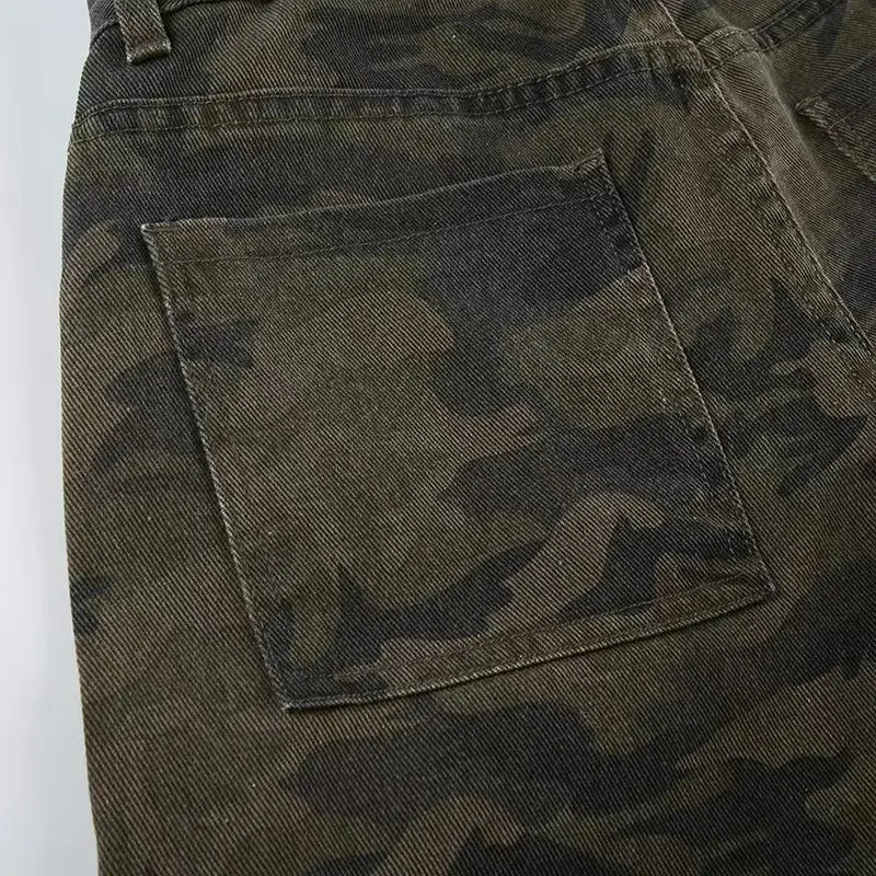 Loose Camouflage Workwear With Pocket Jeans