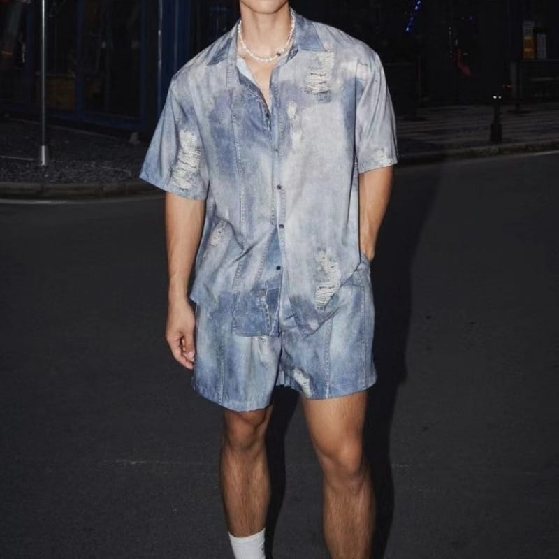 Summer New Denim Shirt Shorts Suit