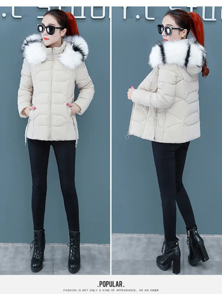 Women’s Short Detachable Large Fur Collar Cotton Coat