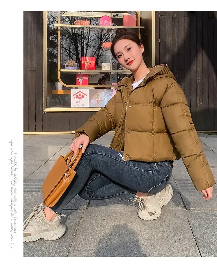 Women’s Simple Casual Hooded Short Down Jacket