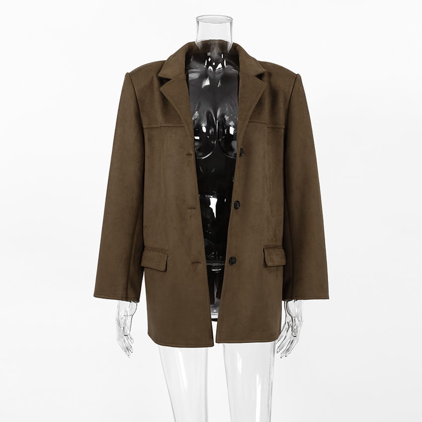 Brushed Velvet Retro Lapels Loose Suede Jacket