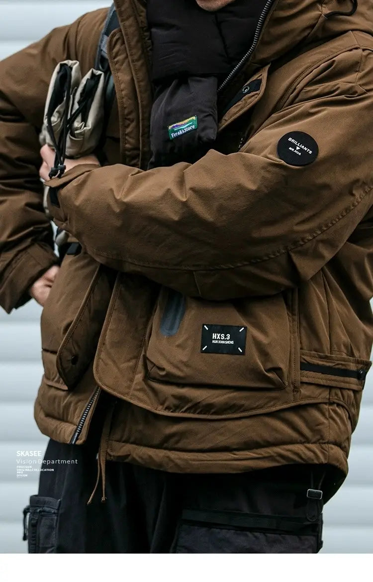 Loose Outdoor Multi-pocket Winter Workwear Hooded Down Jacket