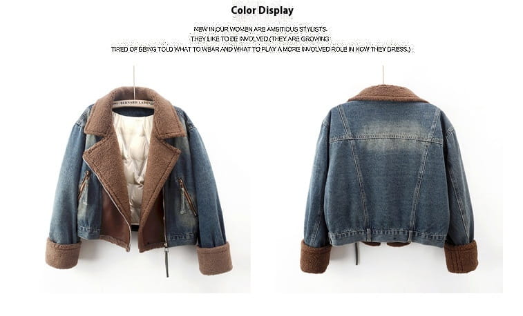 Lamb Wool Stitching Lightweight Down Liner Fleece-lined Denim Coat Women’s Short Top Jacket