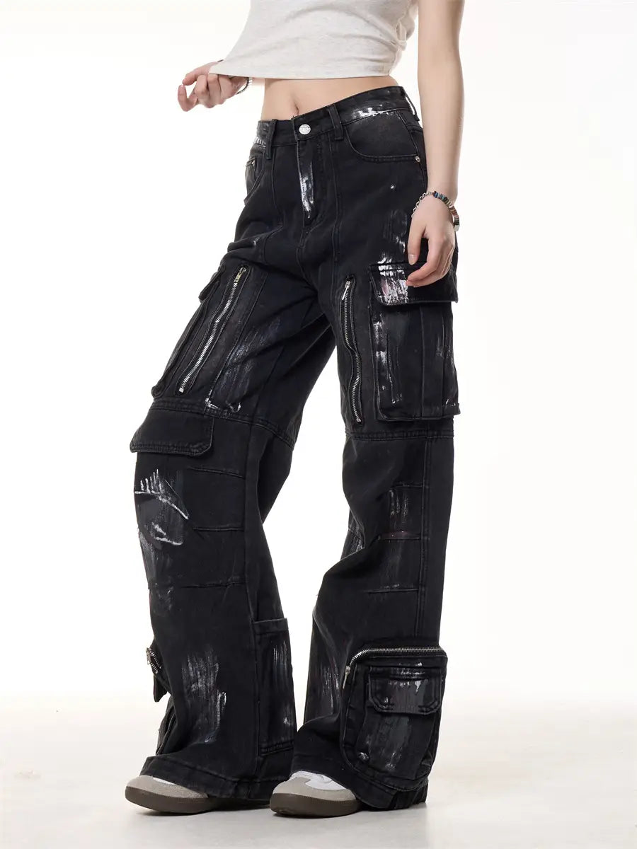 Make Old Graffiti Dyed Multi Pocket Workwear Jeans