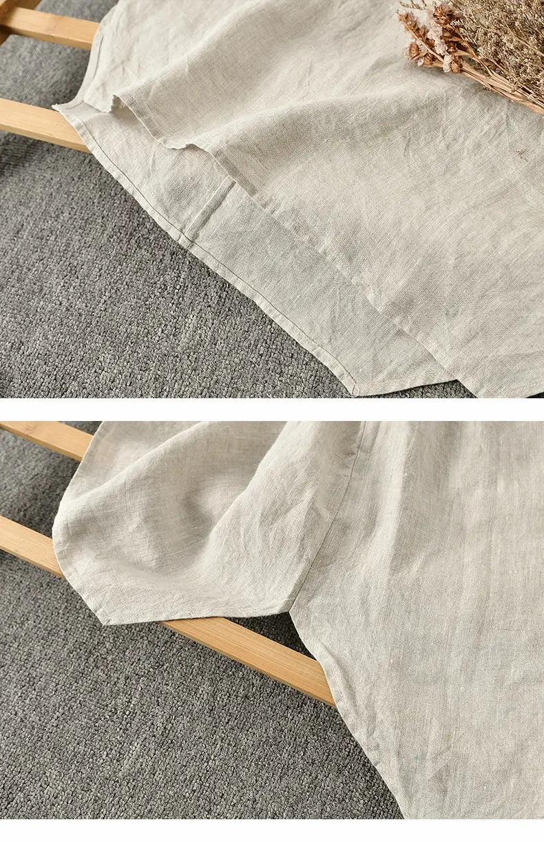 Casual Linen Men’s Simple Round Neck 34 Sleeves Linen T-shirt Loose Breathable Top