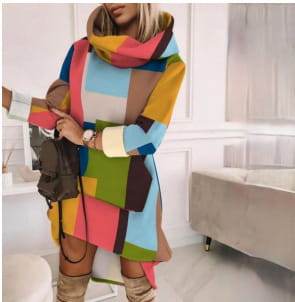 Women’s Long Sweater Color Matching Printed Street
