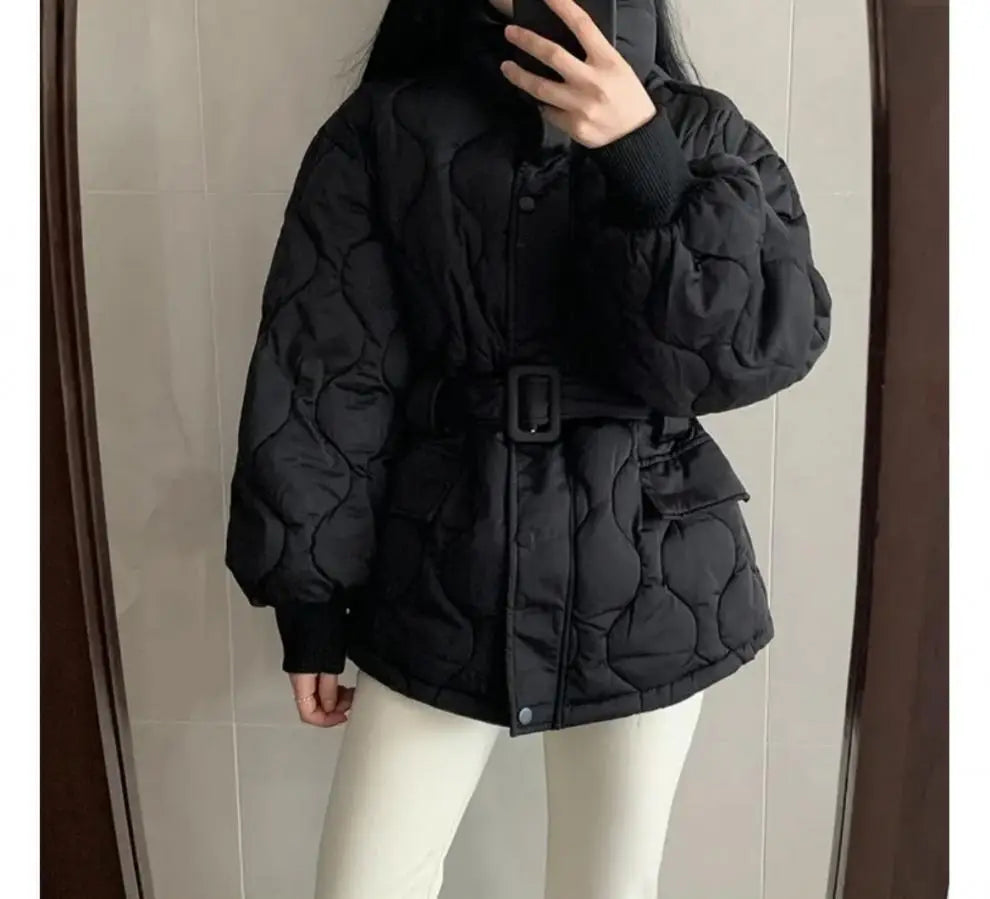 Women’s Stand-up Collar Tie Long Sleeve Cotton Coat