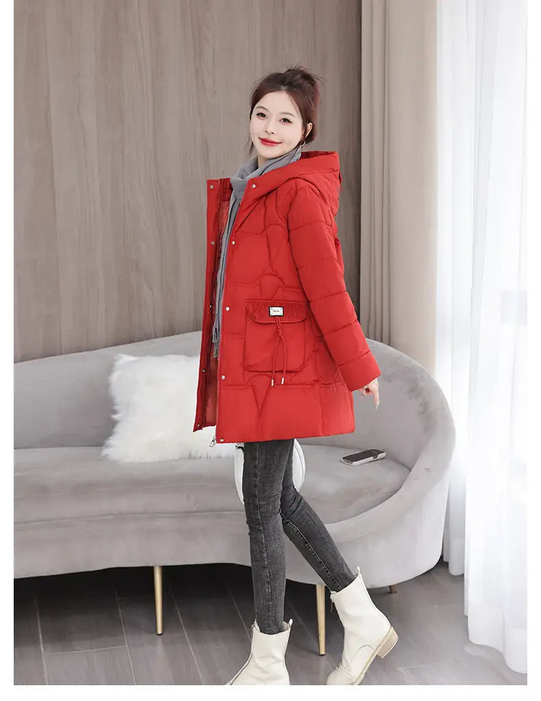 Hooded Down Coat Mid-length Thickened