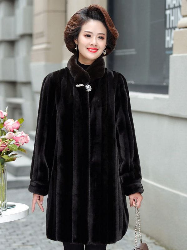 Stand-up Collar Thick Imitated Mink Coat Winter