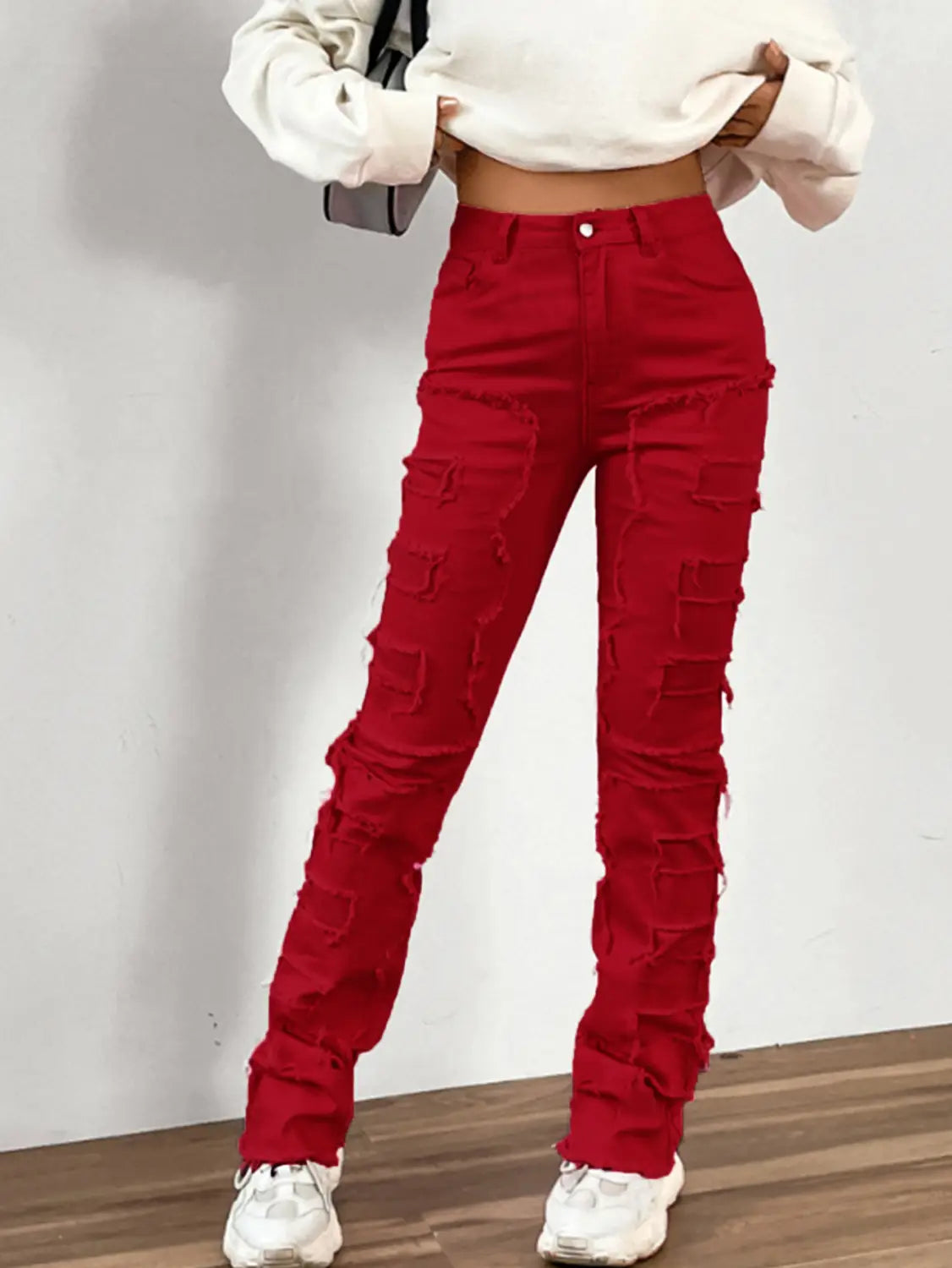 Women’s Embroidered Straight-leg Pants Fashion I Stretch Patchwork Jeans