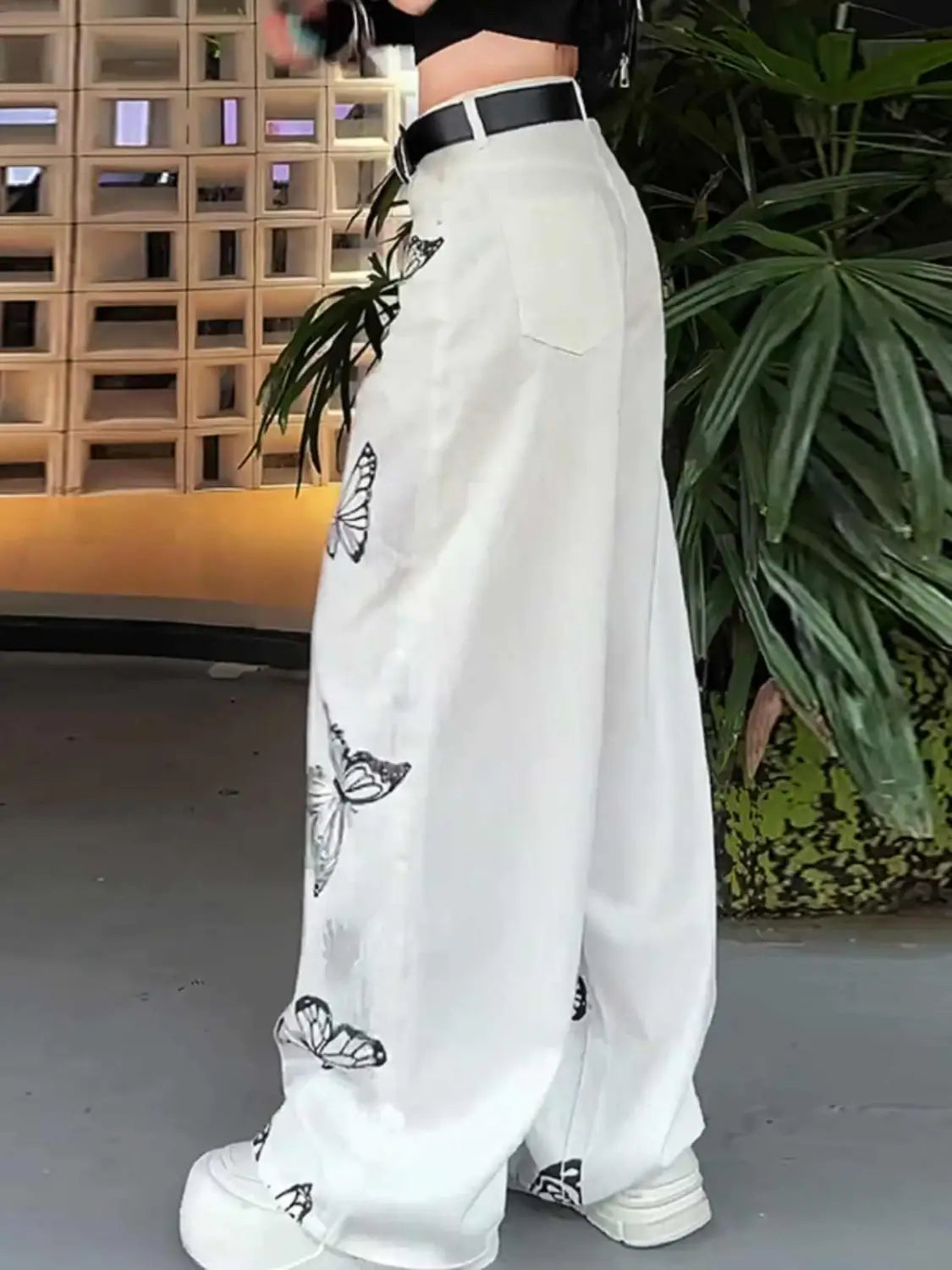 Casual Pants Butterfly Tie-dyed Wide-leg Women’s White